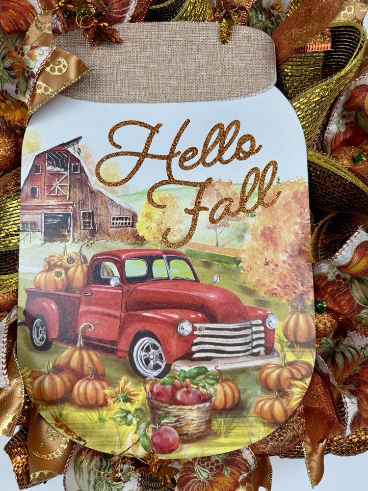 HELLO FALL FARM Deco Mesh WREATH 20 x 20
