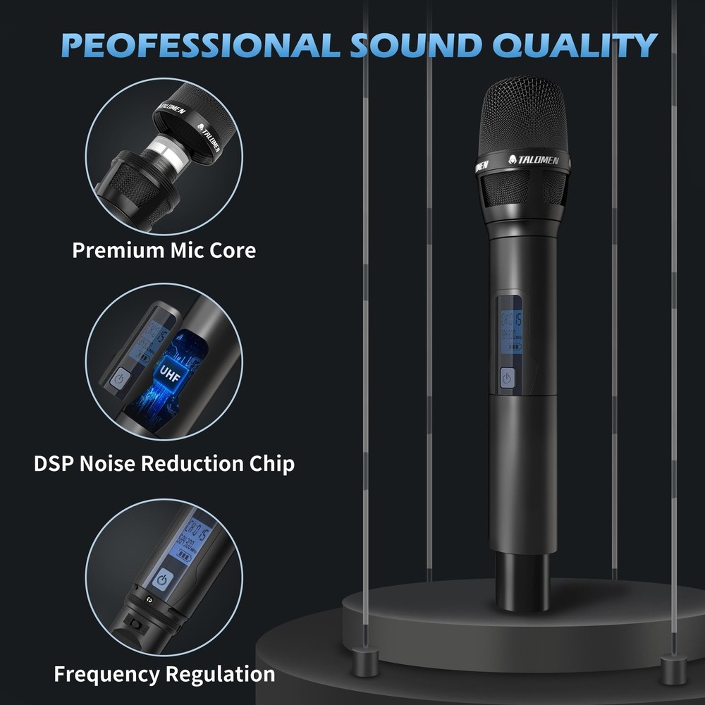 Wireless Microphone System, Metal UHF Handheld Microphones Cordless Dynamic M...