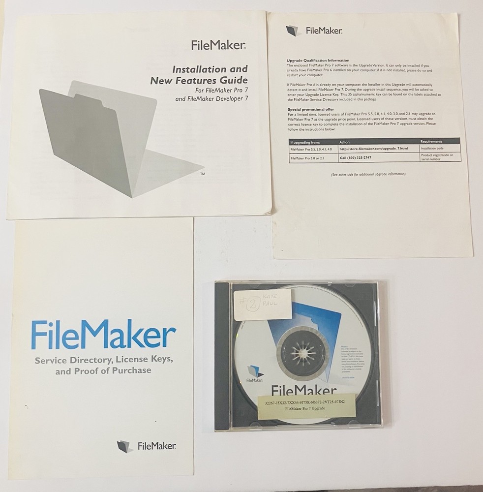 Vintage FileMaker Pro 7 Upgrade 2004 Mac/Win CD Complete w/ Docs
