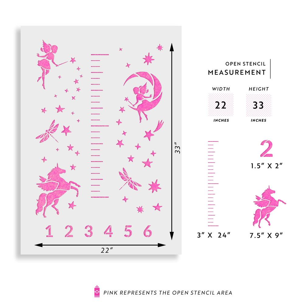 Fairy Unicorn Growth Chart Stencil - Durable & Reusable Mylar Stencils