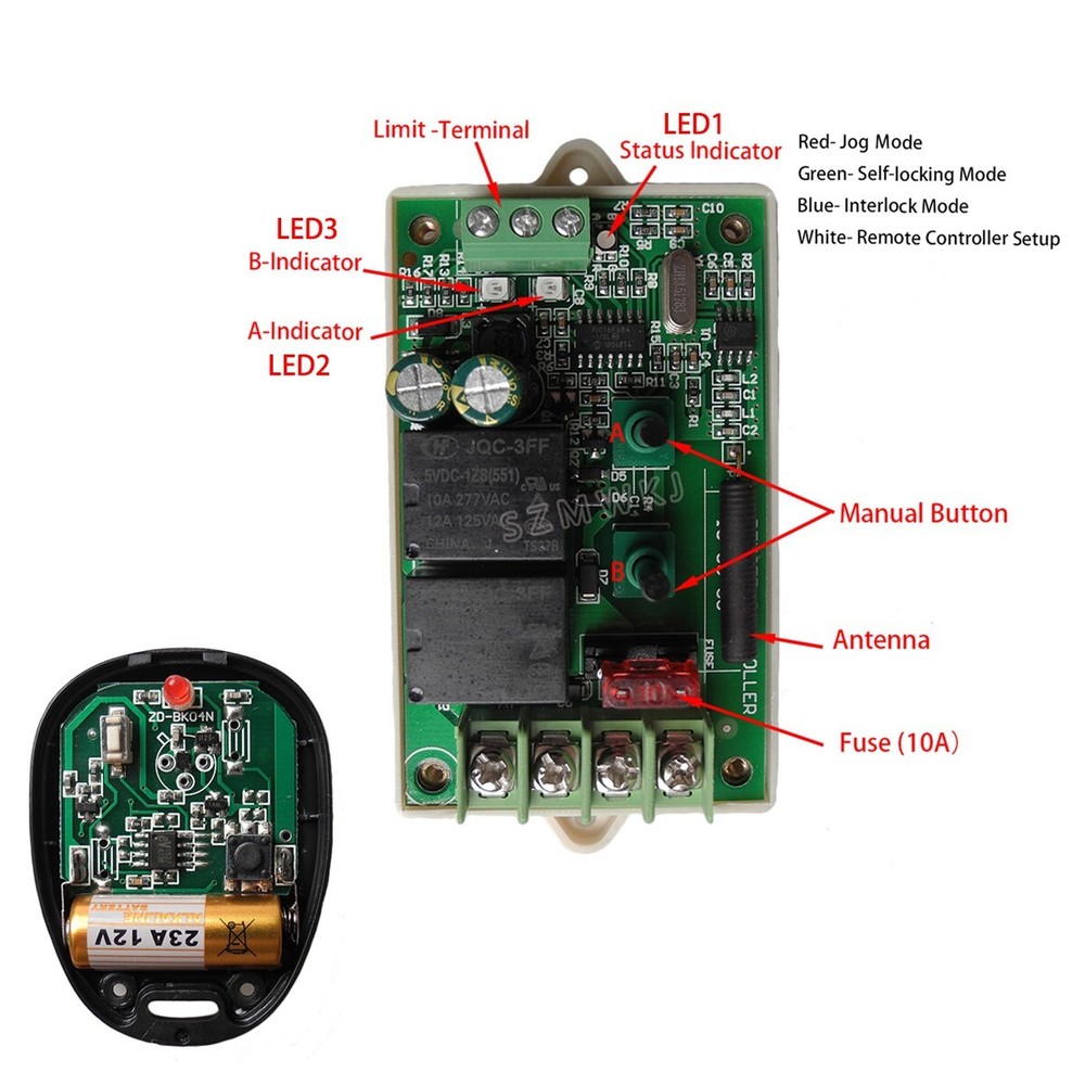 10A DC 9-30V Linear Actuator Remote Control DC Motor Switch Wireless Controller
