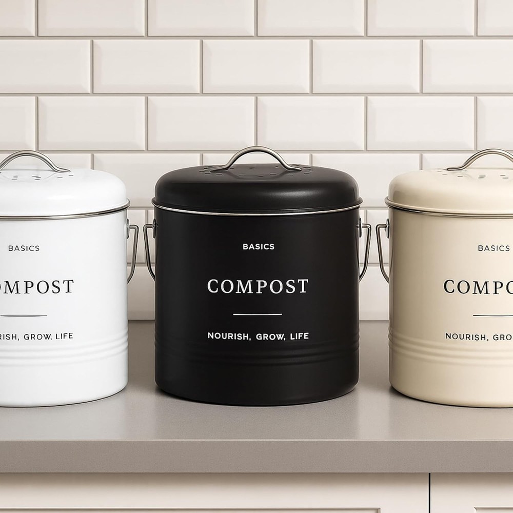 Kitchen Compost Bin – 1.3 Gallon Countertop Farmhouse Compost Container W/ Lid