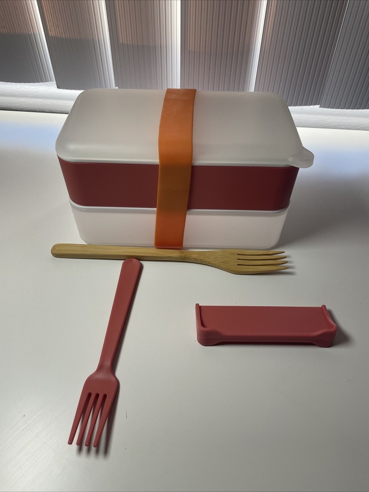 Two Compartment Stackable Bento Box With 2 Forks  Easy Plastic Lunch Box