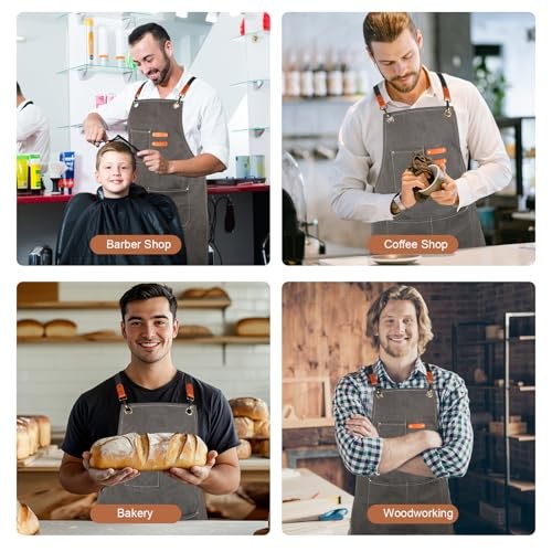 Multi-Functional Men's Tool Apron, Multi-Pocket Canvas Apron, Dark Grey