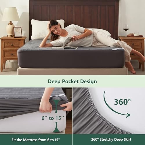 Size Waterproof Mattress Protector, 40% Rayon Derived from Queen Carbon Gray