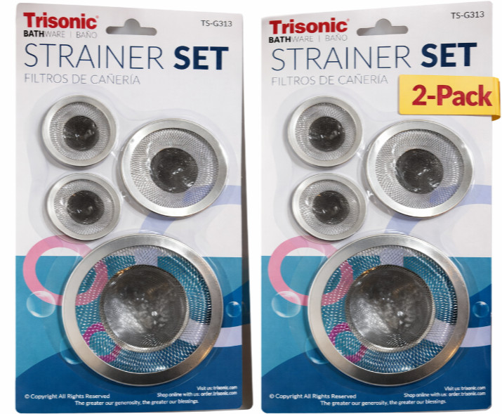 2-Pack 4Pcs Stainless Steel Mesh Drain Strainer Shower Tub Kitchen Bathroom Sink