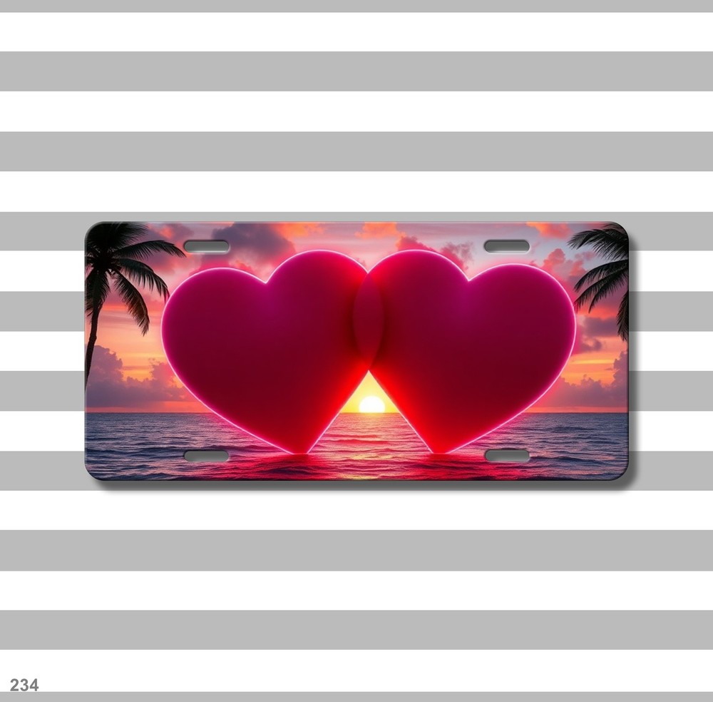 Romantic Double Hearts Design Your Name License Plate Personalized Front Plate