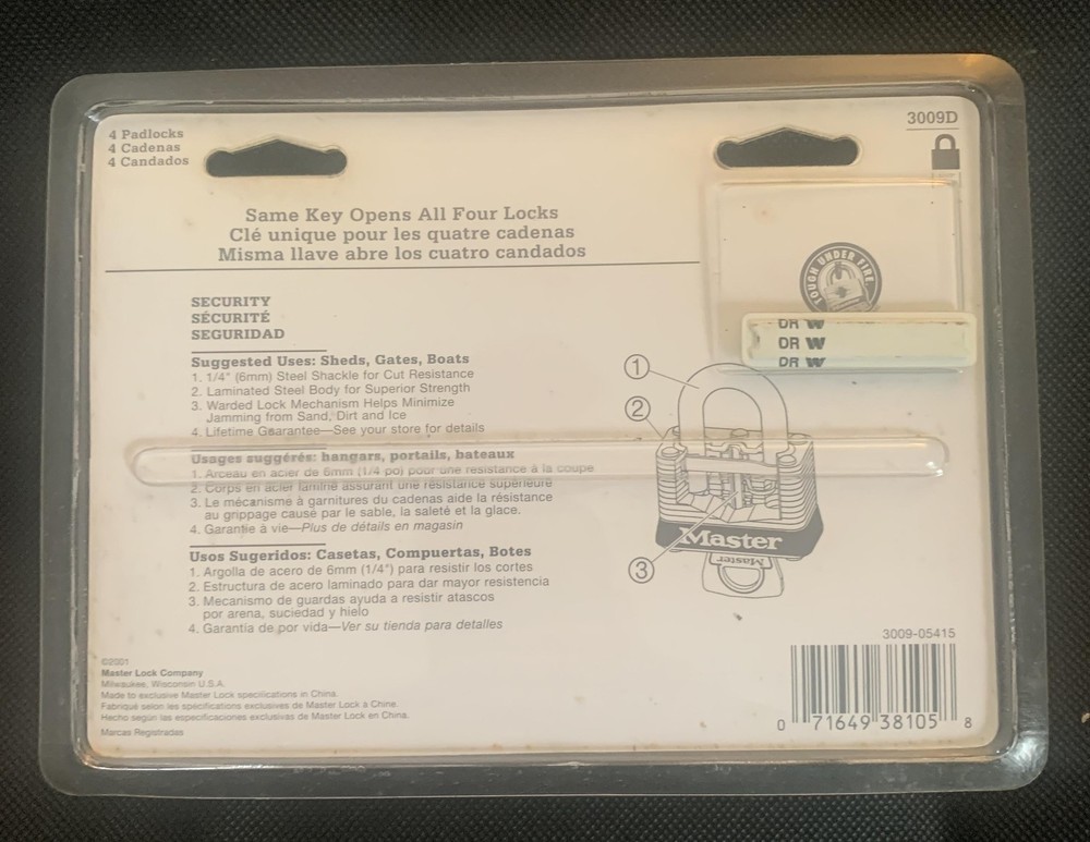 Master Lock Keyed Alike Laminated Steel Padlocks 4 Pack Small Silver 3009D