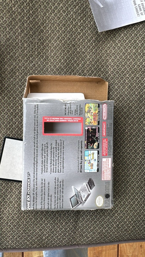 Nintendo Game Boy Advance SP Console Platinum Silver EMPTY BOX ONLY + INSERTS