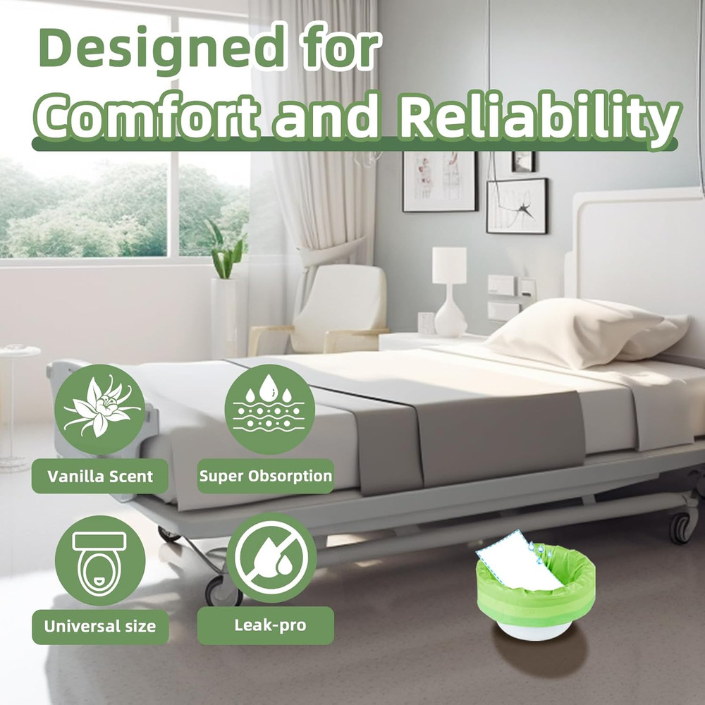 50 Pack Commode Liners with Super Absorbent Pads, Universal Fit All Standard Toi