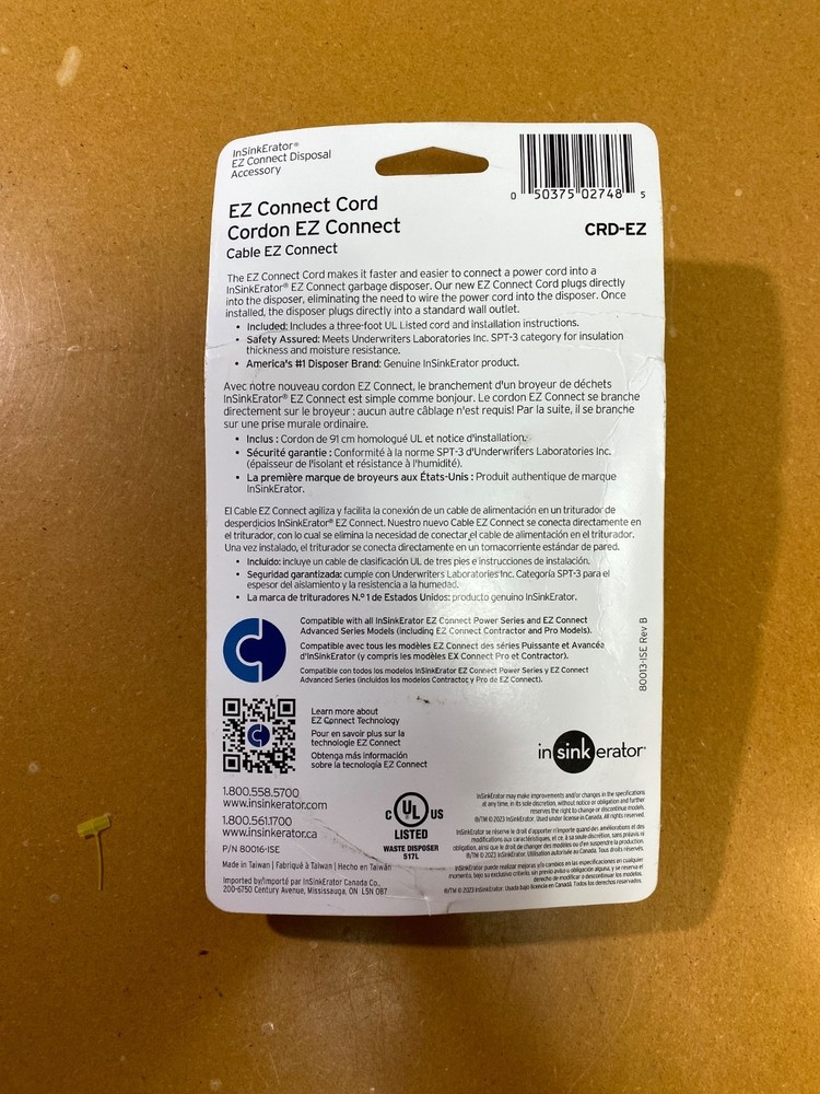 InSinkErator CRD-EZ EZ Connect Power Cord Accessory