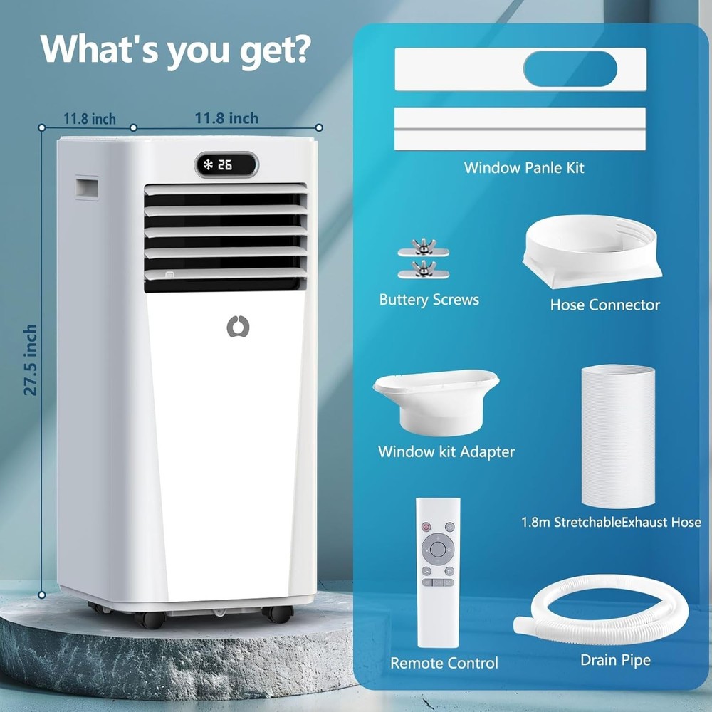 10,000 BTU Portable Air Conditioner 3-in-1 Chill Dehumidify Sleep Timer