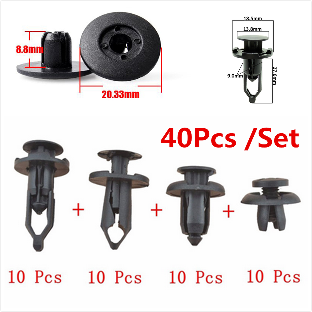 40Pcs Plastic Rivets Plastic Push Pin Fastener Retainer Bumper Fender Trim Clips
