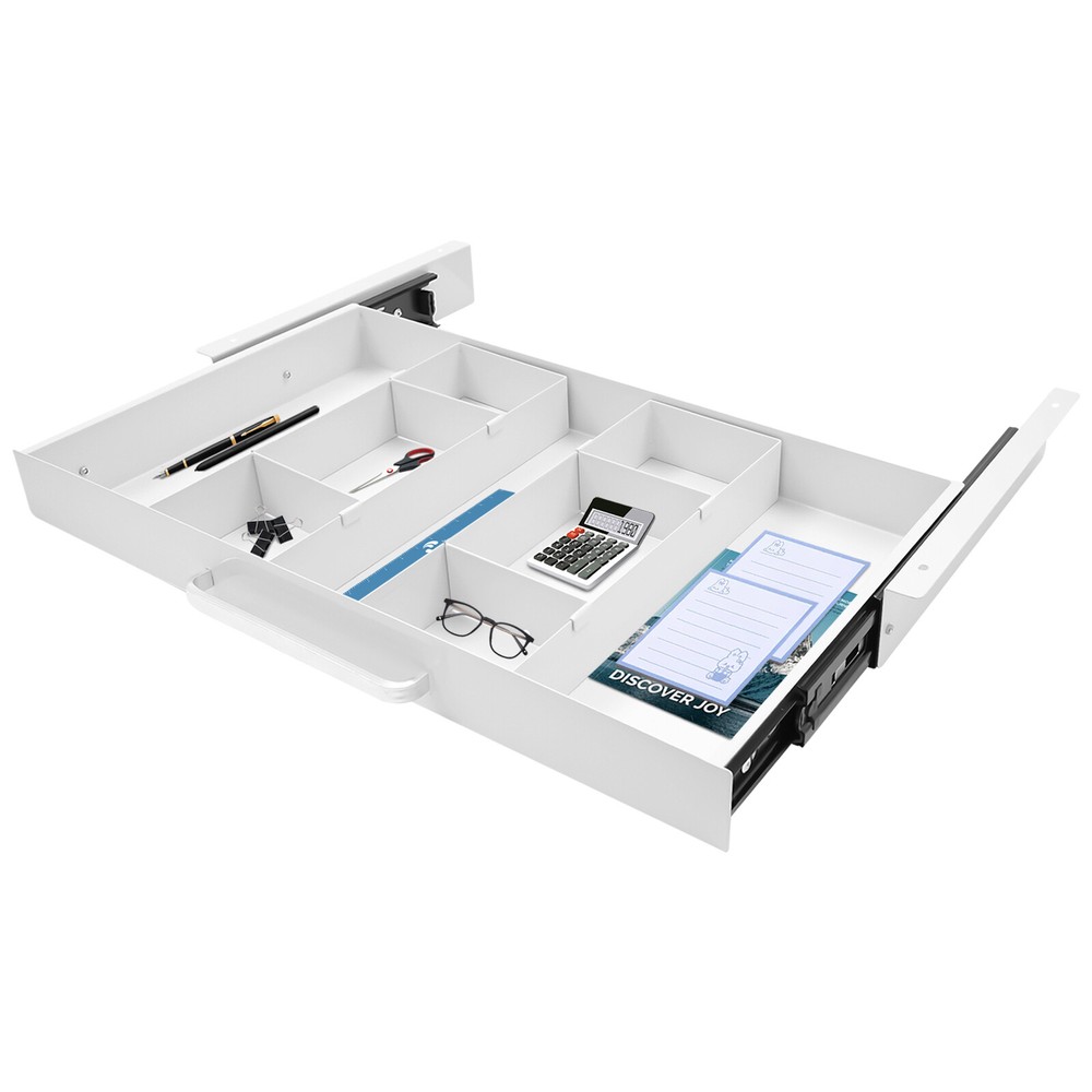 21.5" Under Desk Mounted Sliding Pull-out Drawer For Standing Desks White