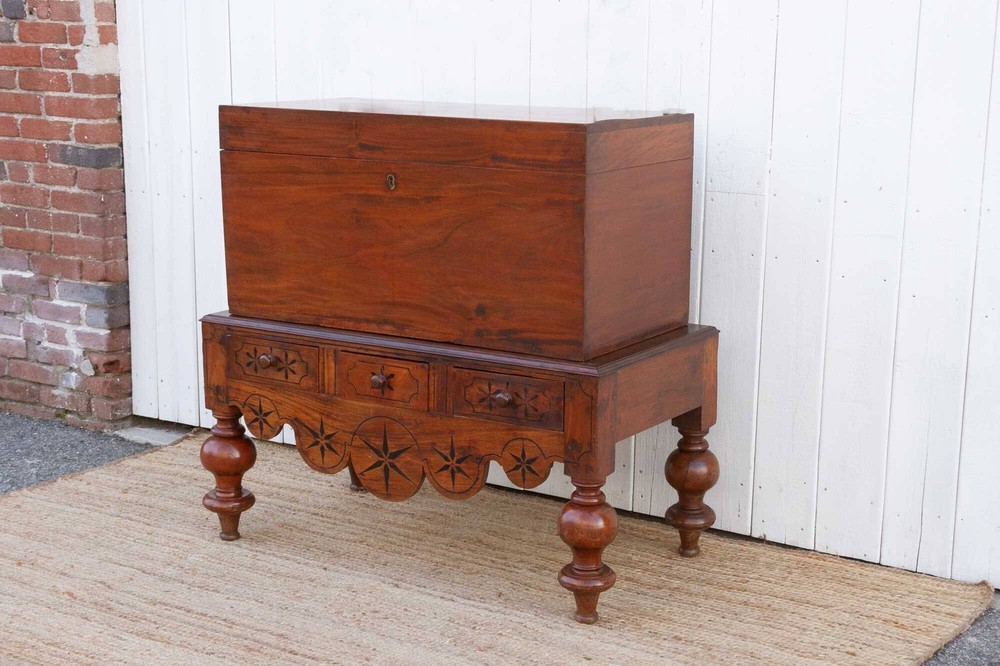 Antique Dutch Colonial Campaign Trunk on Stand