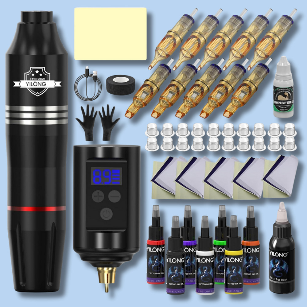 Wireless Tattoo Kit Complete for Beginners Pen Machine with Power Supply Needles