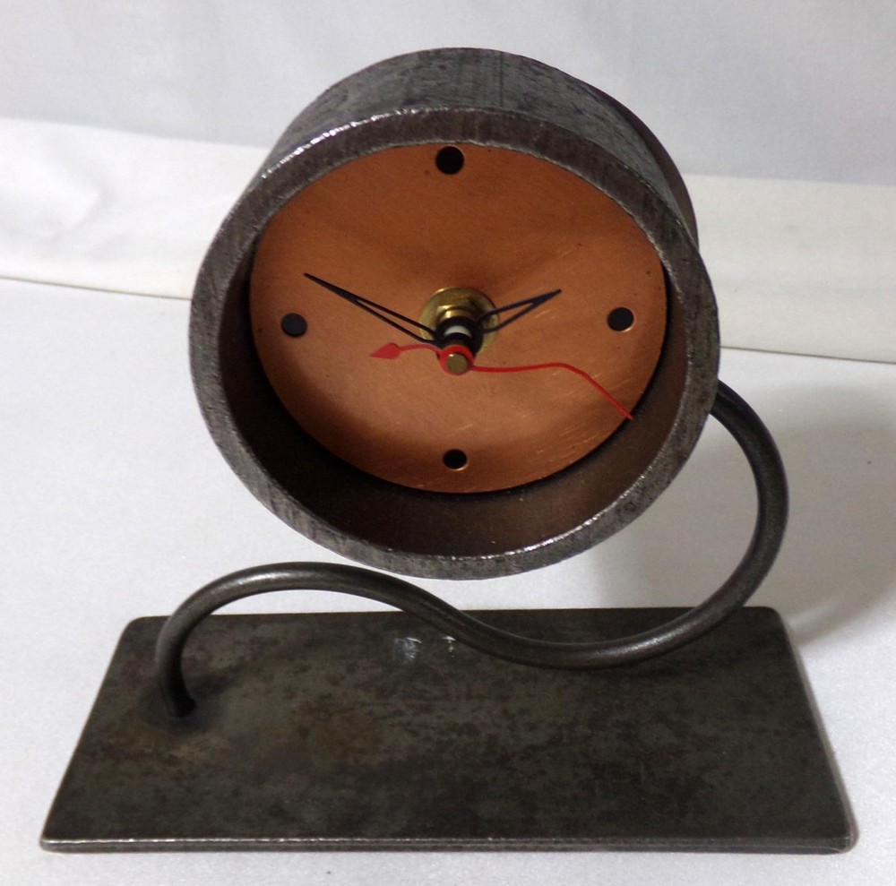 Mid Century Modern Memphis Bent Iron & Copper Table Clock