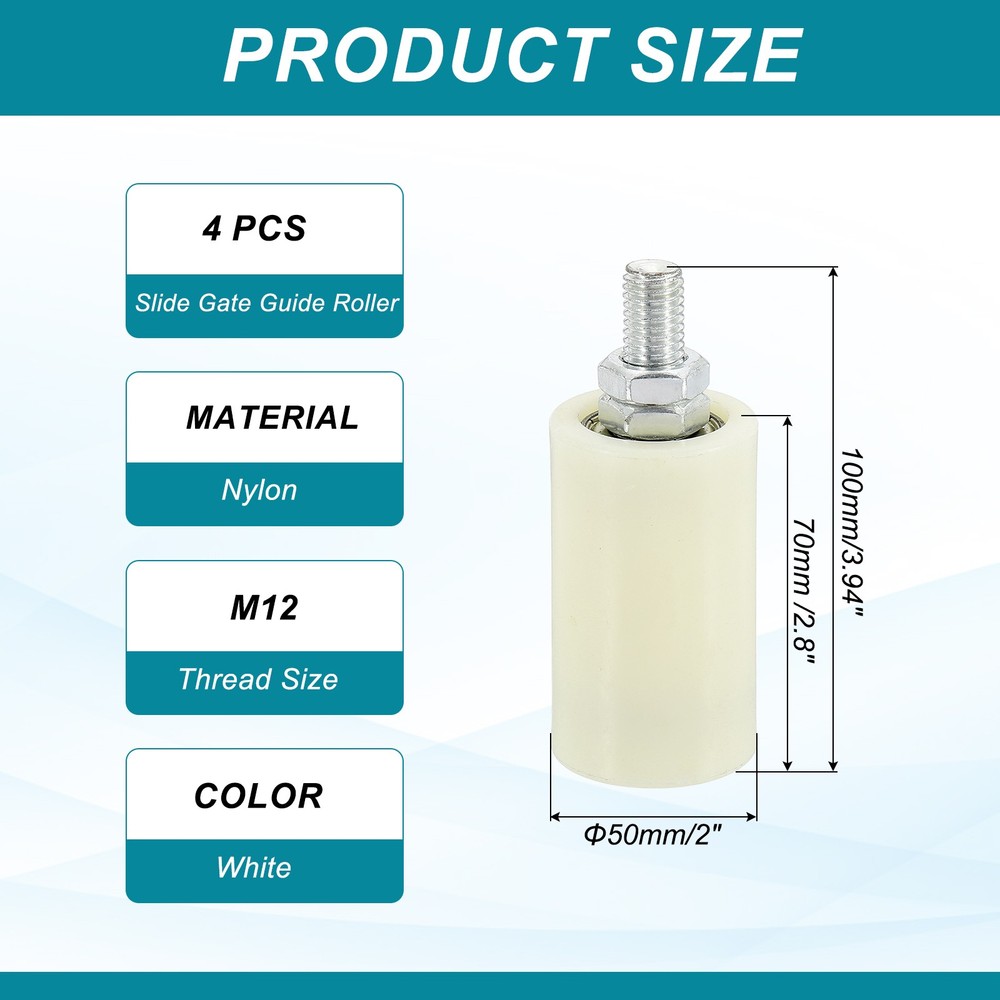 2Set Slide Gate Guide Roller 2.8" Adjustable Nylon Rollers, White