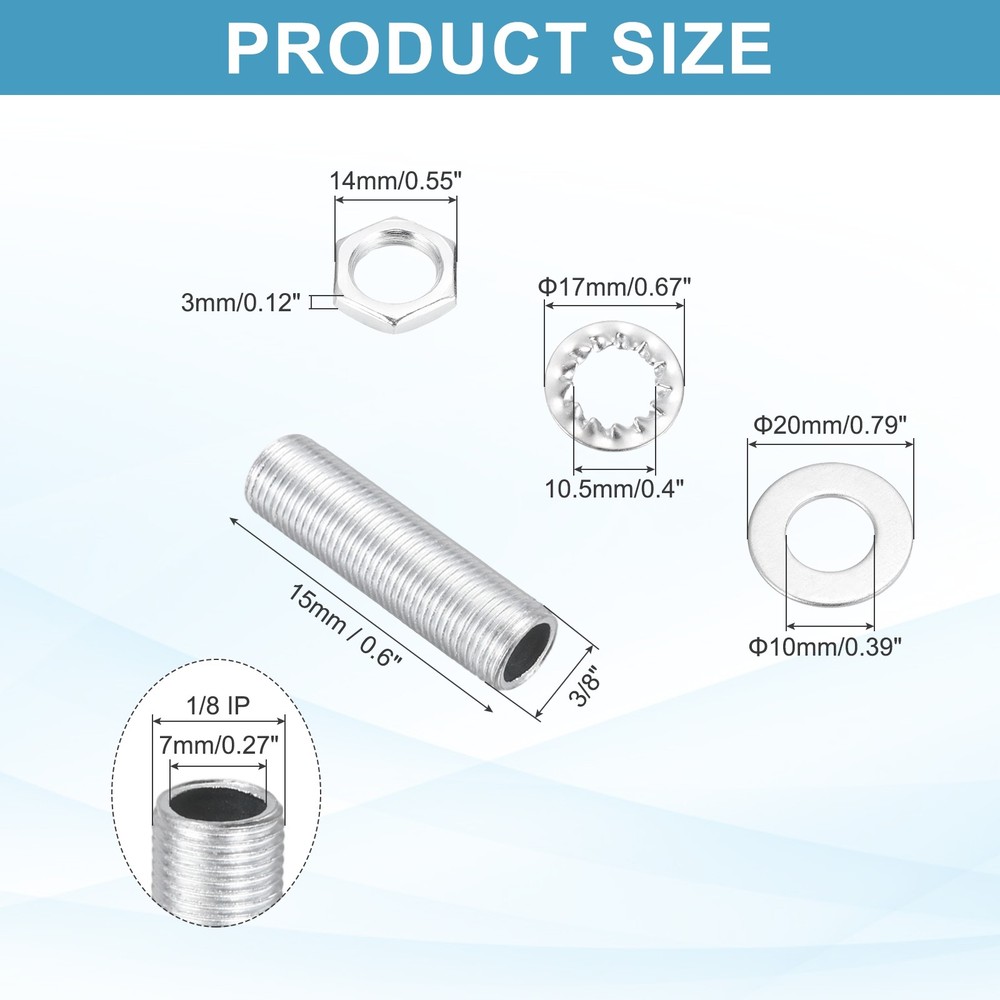 70Pcs 0.6" Lamp Pipe Kit with Nuts Washers 1/8IP Thread Fasteners Assortment