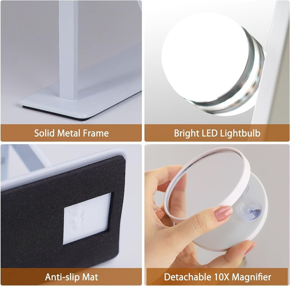 FENCHILIN Lighted Vanity Makeup Mirror, Smart Touch, 3 Colors, Dimmable, White