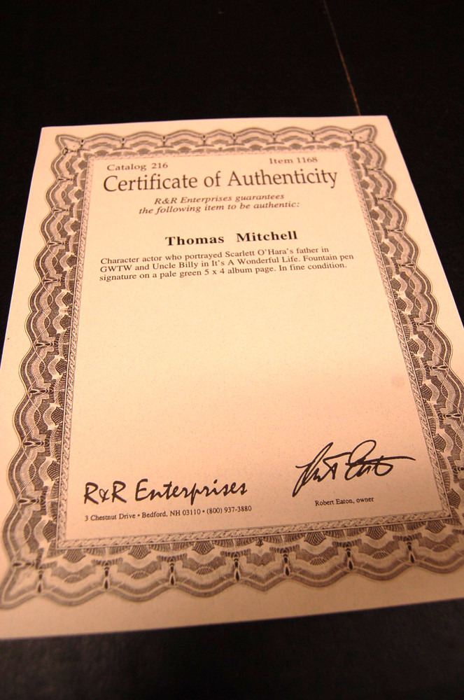 THOMAS MITCHELL AUTOGRAPH WITH COA