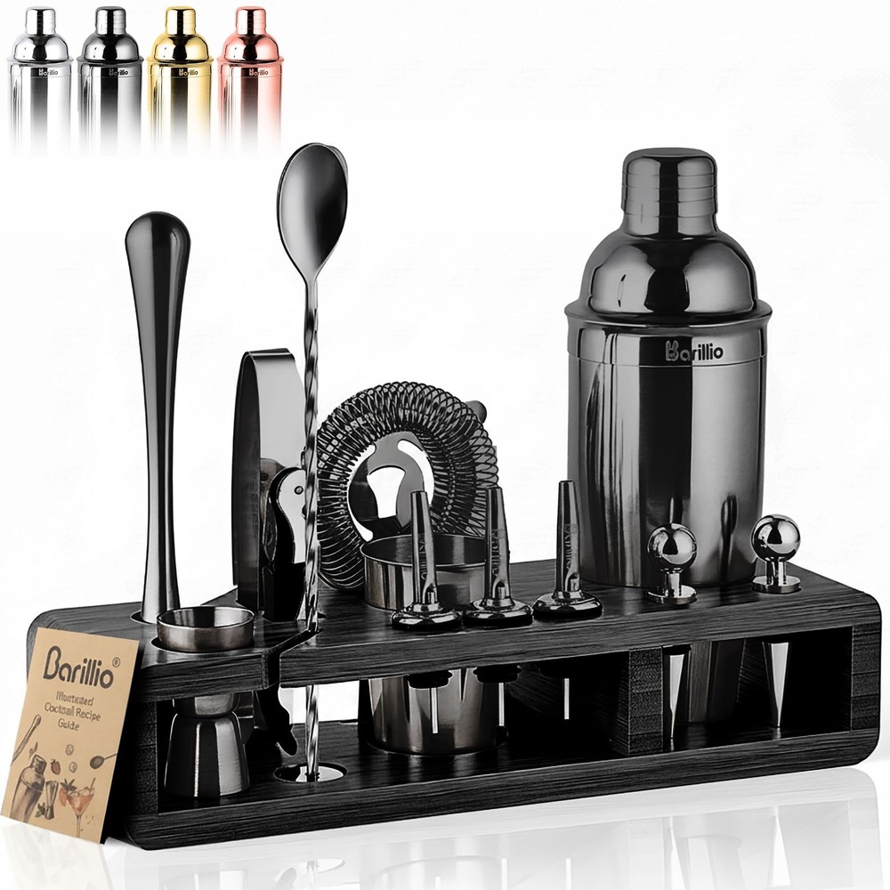Home Bartender Kit - 23 Pc Cocktail Shaker Set with Bamboo Stand