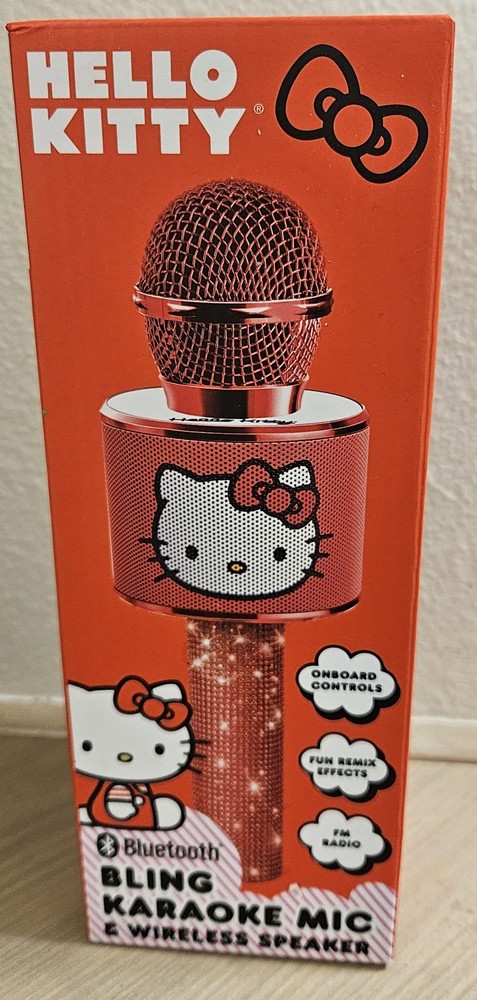 Hello Kitty Bluetooth Karaoke Microphone & Wireless Speaker USB Charging Red NIB