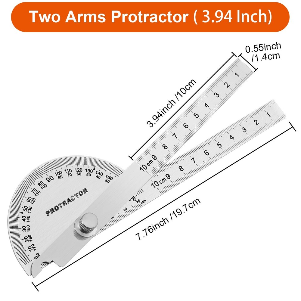 Angle Protractor Finder Ruler Two Arm 10 cm/ 3.94 Inch, Silver