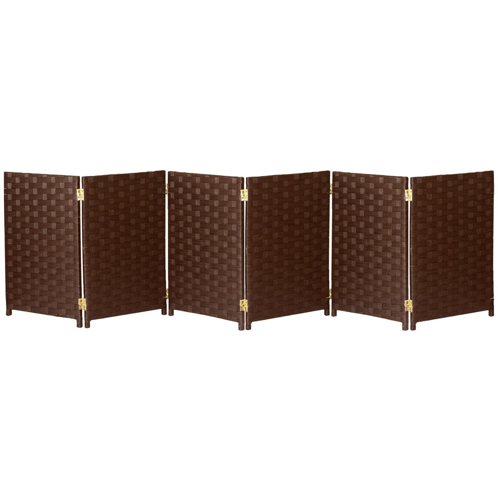 2 ft. Short Woven Fiber Folding Screen - 6 Panel - Dark Mocha
