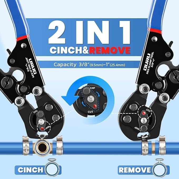 2 in 1 Ratchet Pex Crimping Tool Cinch and Remove Combo Function Pex Pipe Crimp