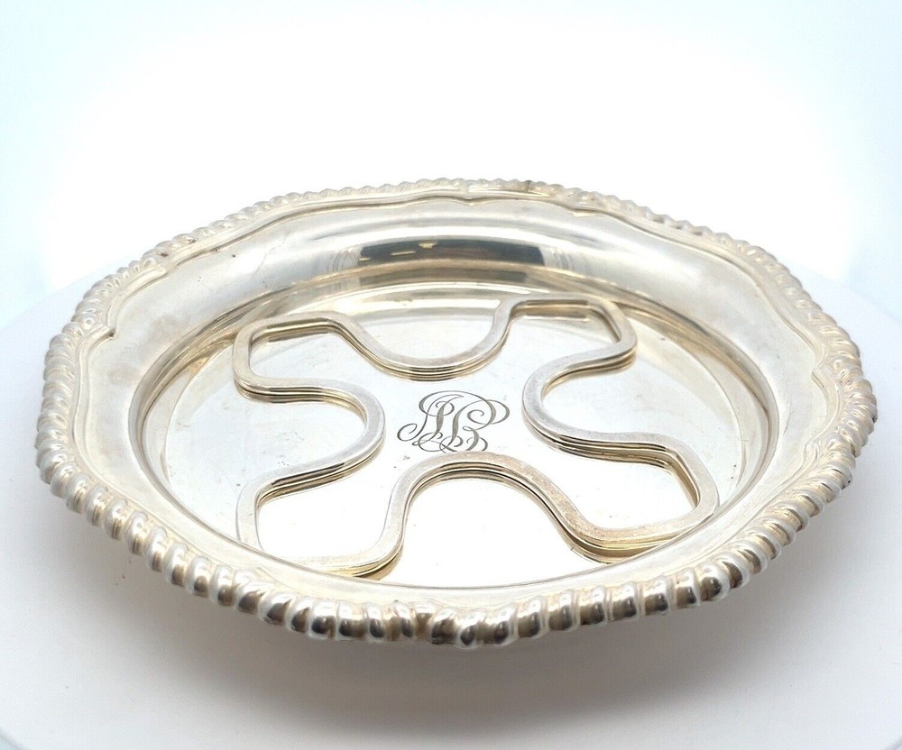 Tiffany & Co. Silver Plate Wine Bottle Coaster + Insert - Monogramed - 201.2g