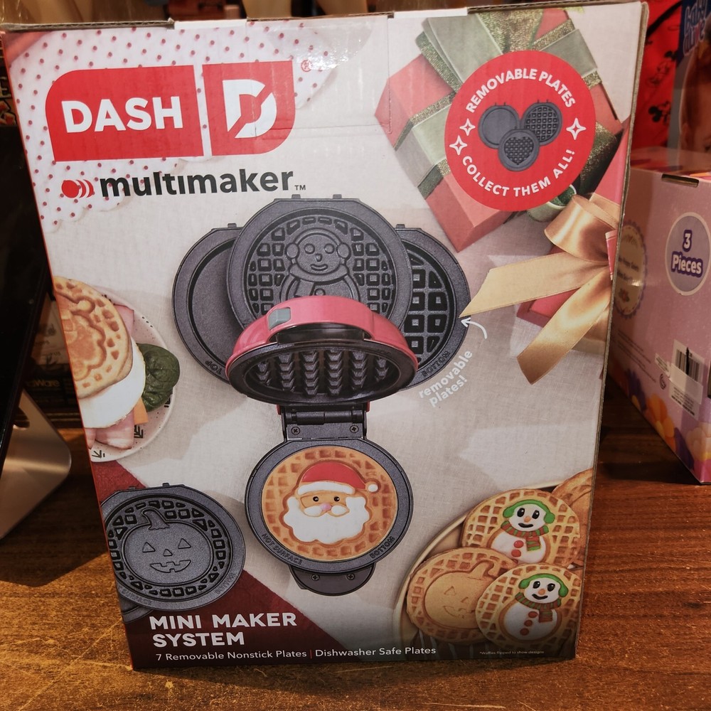 NEW Dash MultiMake Mini System Holiday Waffle Maker with Removable Plates storag