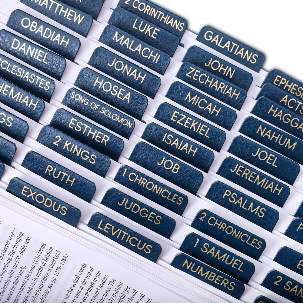 XKDOUS Leather Blue Bible Tabs, Laminated Large Print Gold Foil