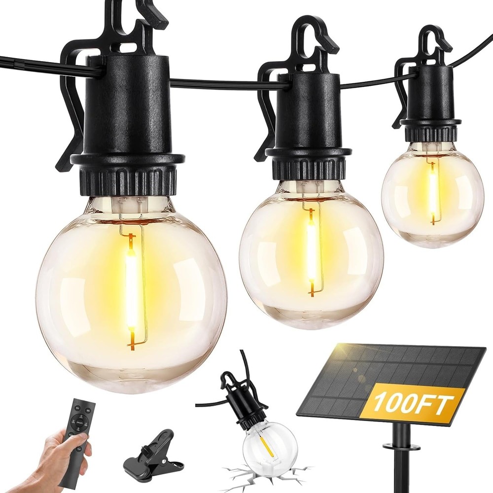 100FT Solar String Lights Outdoor Waterproof with Remote & USB Charging...