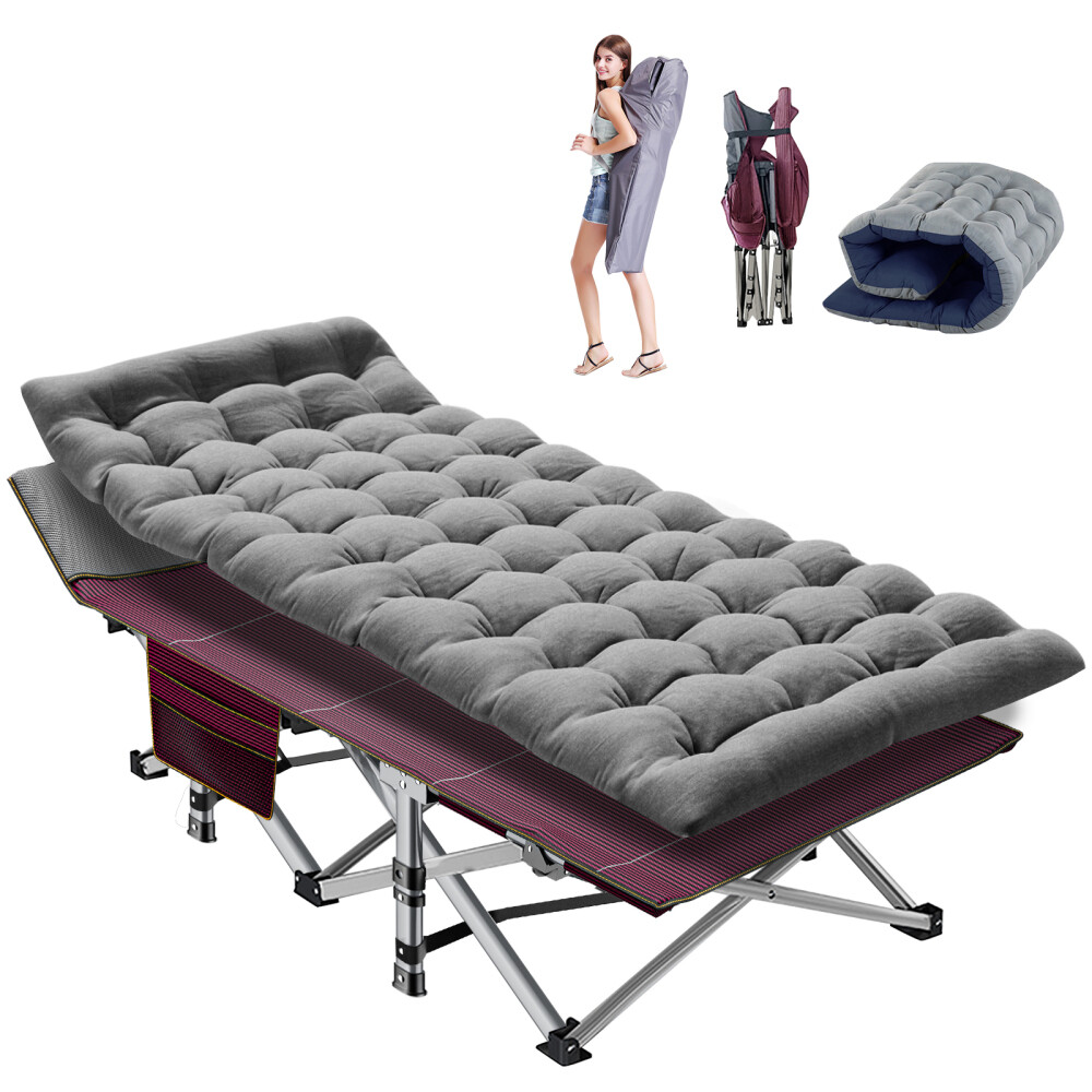 H&ZT Folding Camping Cot Adult Rest Bed Folding Cot Sleeping Bed Thick Pad