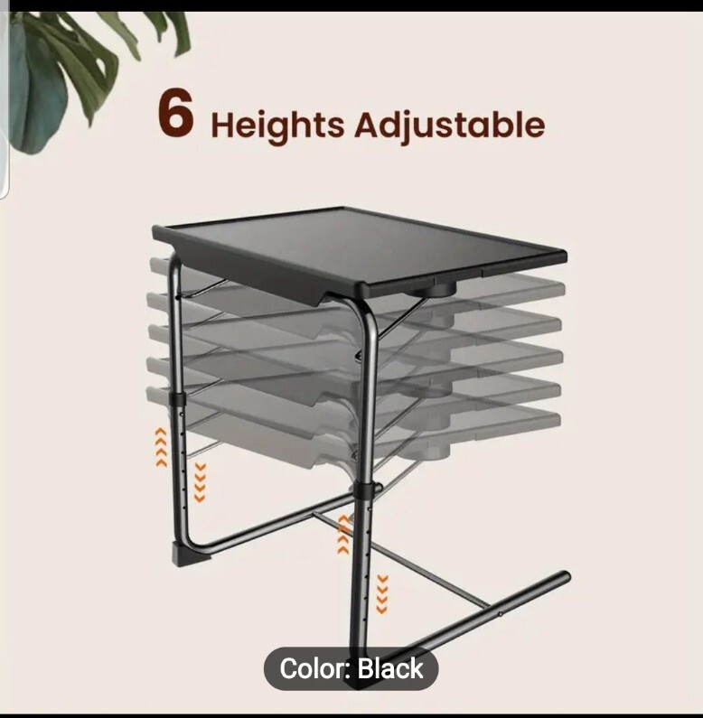 Portable & Foldable Comfortable Adjustable TV Tray Table Stand + Cup Holder Blac