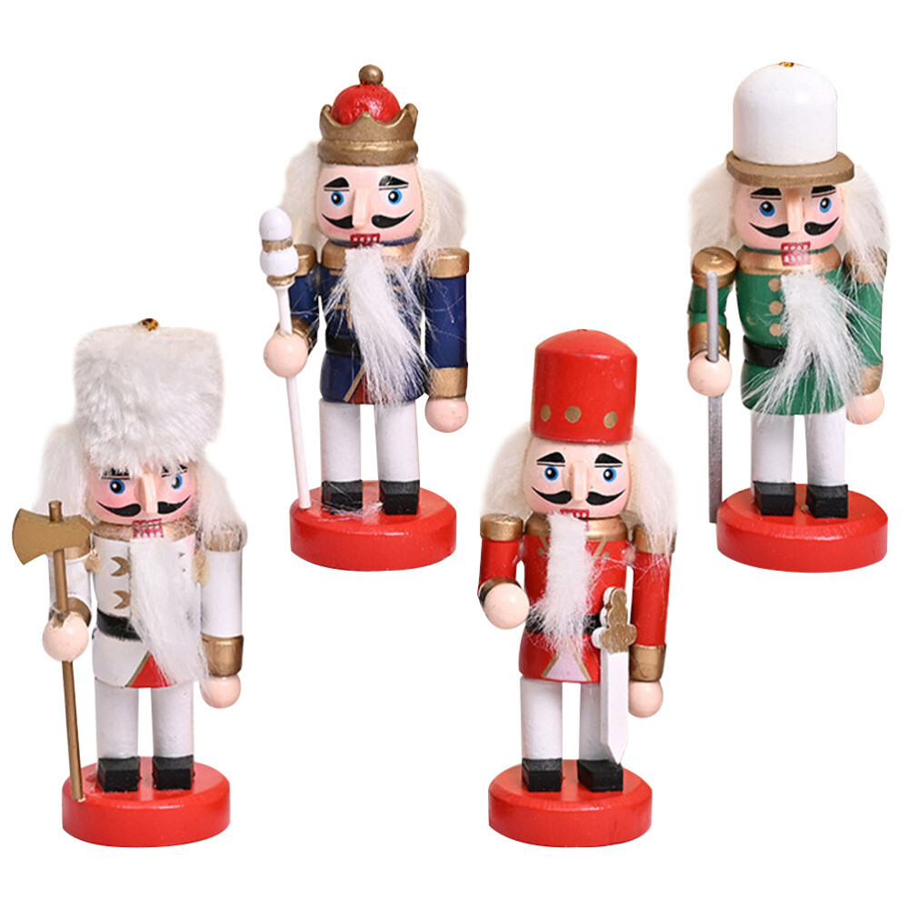 4pcs Wooden Nutcracker Holiday Nutcracker Figures Christmas Decorations