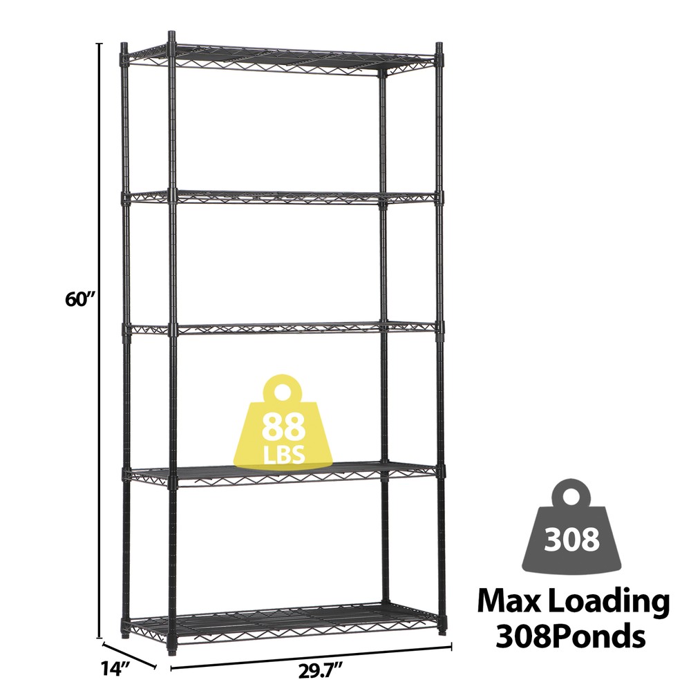 5 Tier Wire Shelf Rack Unit Adjustable Storage Rack for Kitchen Home Office