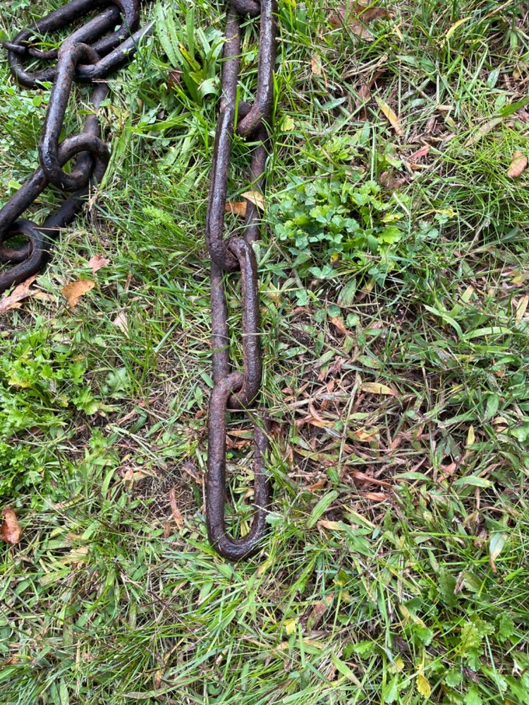 Antique cast iron horse head hitching posts & chain
