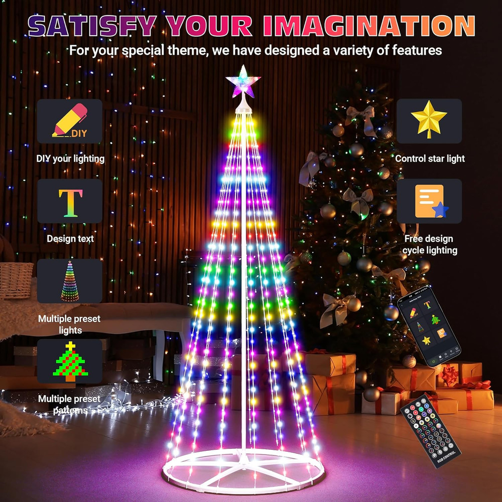 6FT Smart Cone Christmas Tree with Music Sync & Remote Control LED Lights