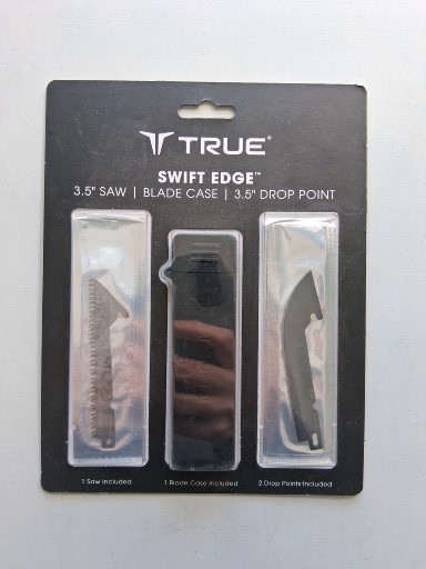 True Swift Edge Set with Blade Case, Two 3.5 inch Drop-Points and One Saw Blade