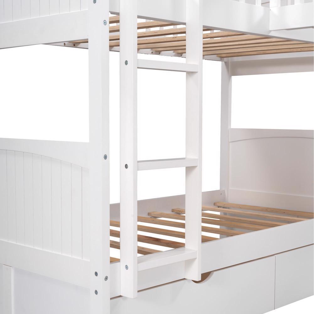 Bunk Bed With Loft Bed Home Bed Frame With Ladder Storage Twin Size White