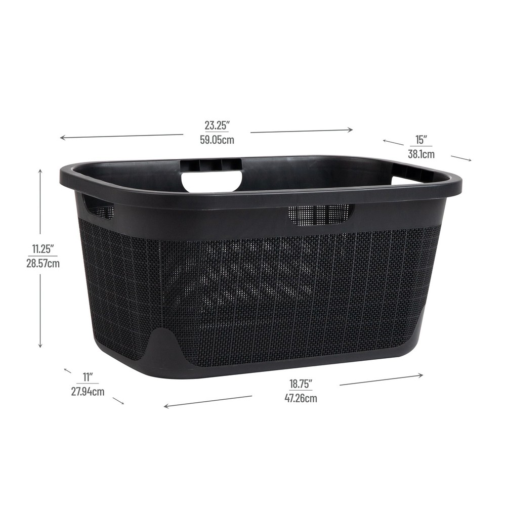 40L Laundry Basket, Linen Design Clothes Hamper, Plastic Storage Bin with Han...
