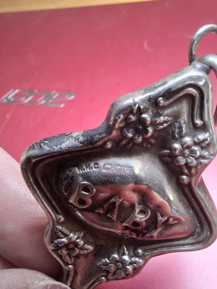 REDUCED! Old Hallmarked Silver Baby Rattle Handle & Hallmarked Link 8.9g