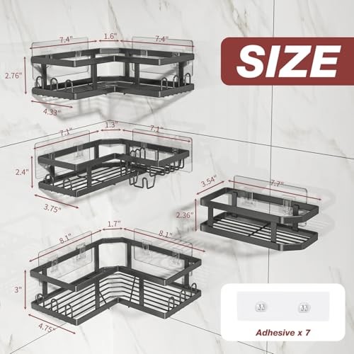 Adhesive Corner Shower Caddy with Soap Holder - Rustproof, No Black-4pc
