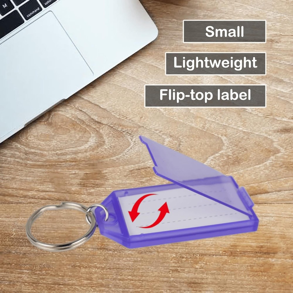 20 Pack Plastic Keychain Key Chain Tag Labels with Split Ring & Label Window for