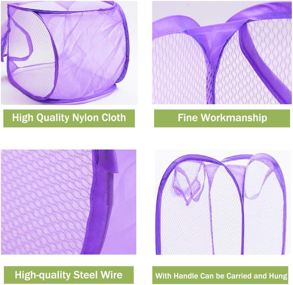 Foldable Pop-Up Mesh Laundry Hamper with Side Pocket Clothes Laundry Basket Stor