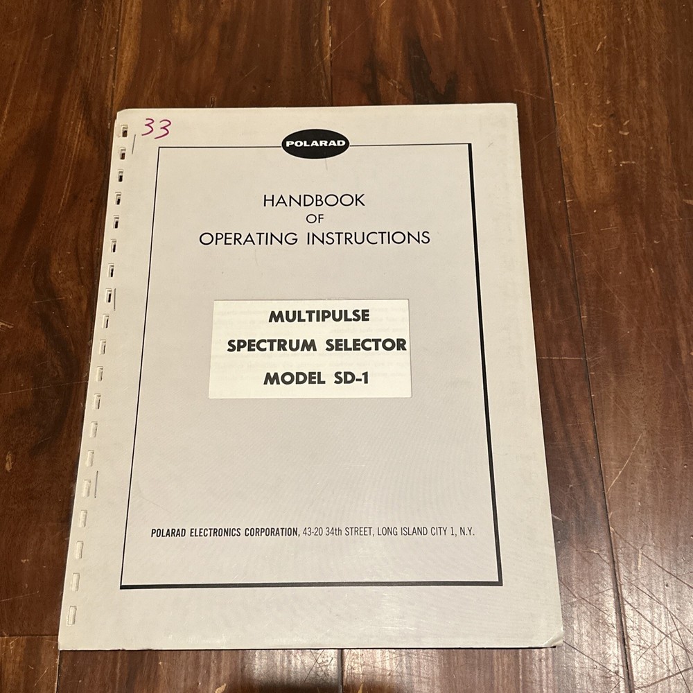 Polarad Model SD-1 Multipulse Spectrum Selector Operating Instructions