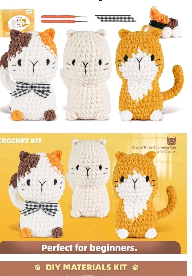 3 Kitten Crochet Starter Pack For Beginners NEW OPEN BOX