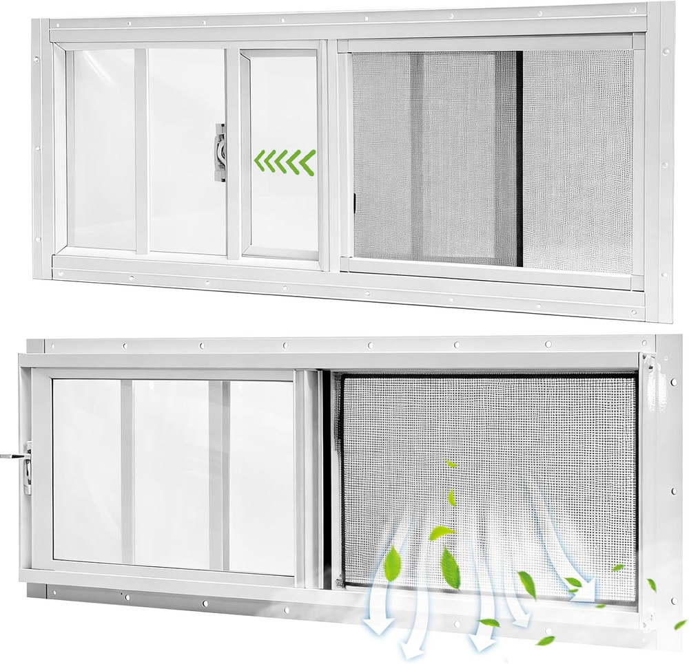 10"x35" Shed Windows 2-Pack with Tempered Glass & Removable Screen - White